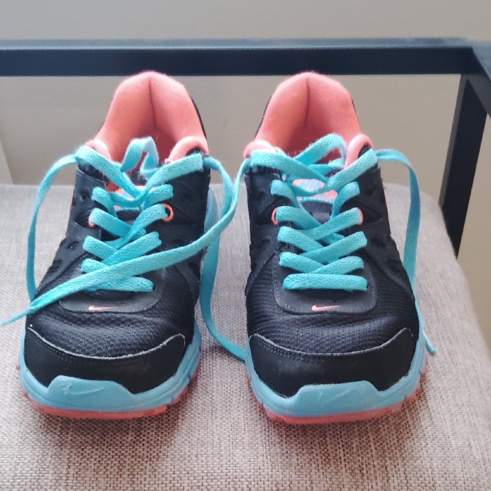 Nike Black Sneakers with Coral and Aqua Highlights